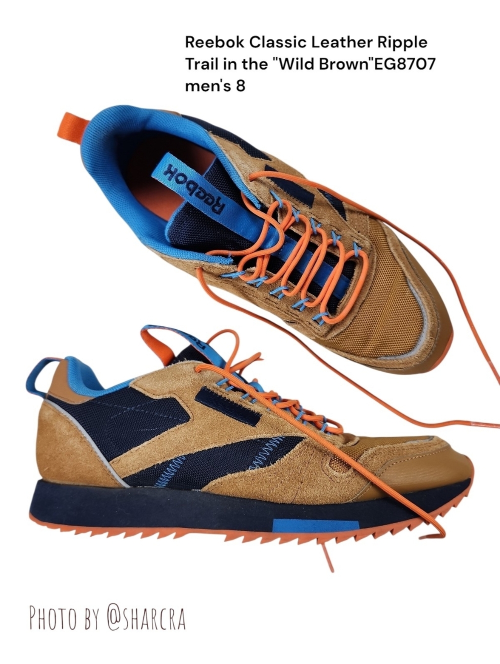 Reebok men Classic Leather Ripple Trail Lace-up Sneaker Wild Brown Navy EG8707 8